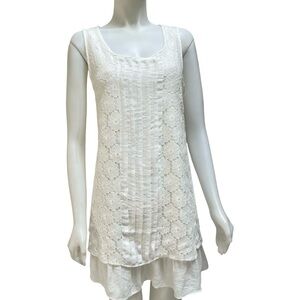 RETRO THREADS White‎ Tiered Lace Mini Dress Tunic Whimsy Goth Coquette Lagenlook